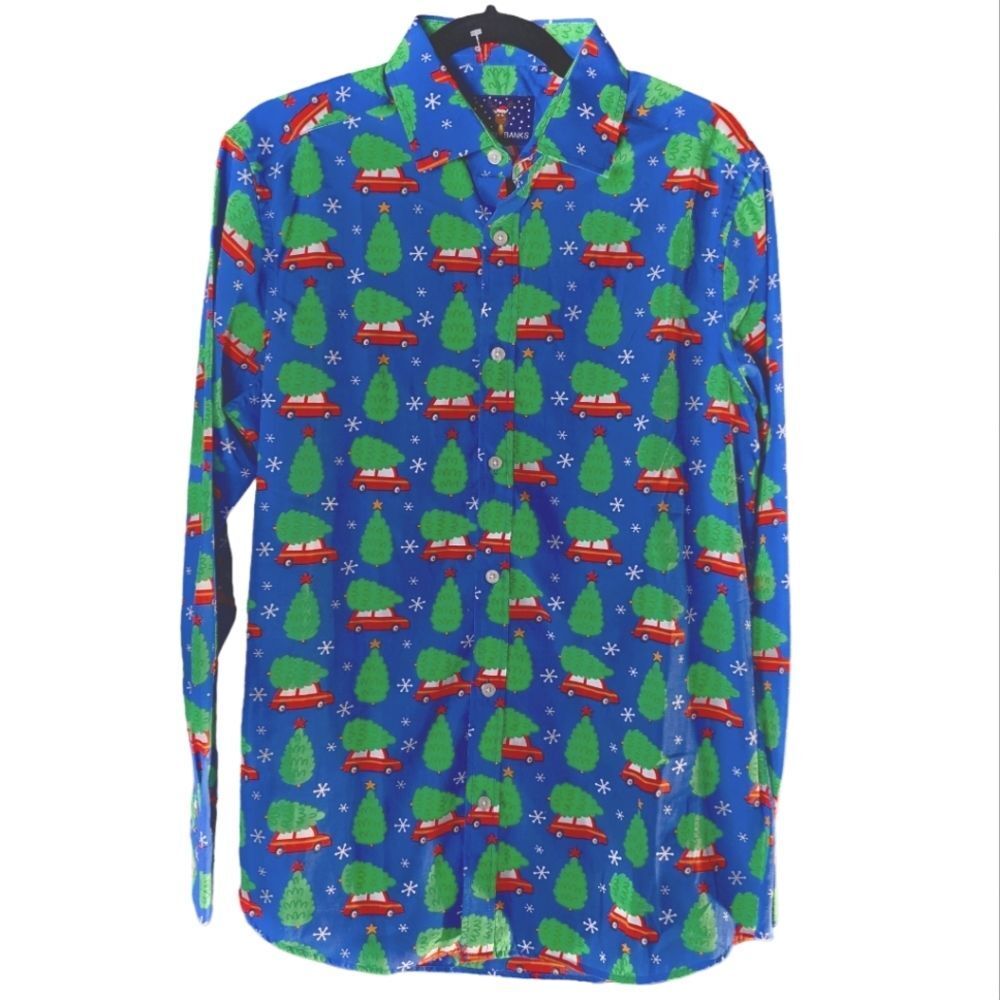 Simon Banks NWOT Men's‎ Button-Up Collared Christmas Graphic Shirt Size Medium